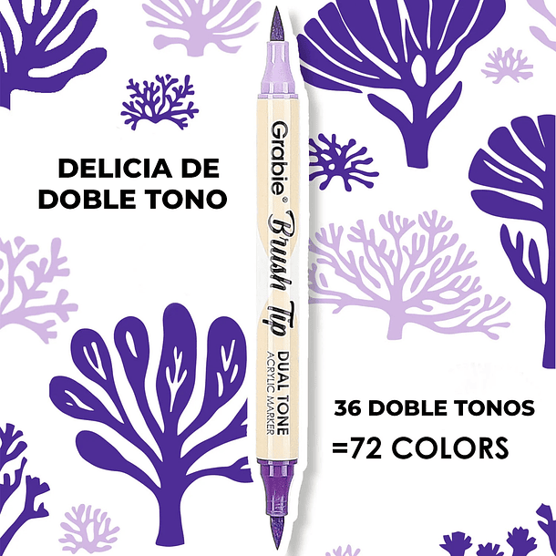 JUEGO DE 36 MARCADORES ACRÍLICOS CON PUNTA PINCEL DOBLE TONO (72 COLORES)  7
