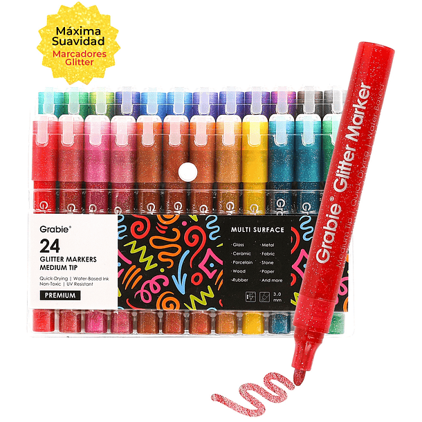 JUEGO DE 24 MARCADORES DE PINTURA ACRÍLICA CON GLITTER  1