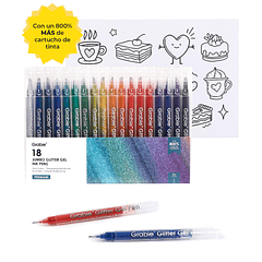 JUEGO DE 18 LÁPICES DE TINTA DE GEL CON GLITTER 