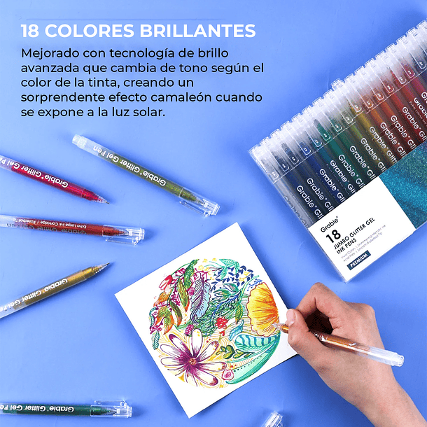 JUEGO DE 18 LÁPICES DE TINTA DE GEL CON GLITTER  9