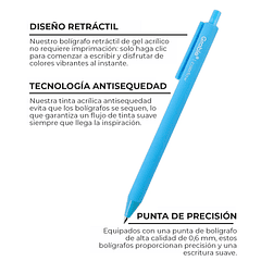JUEGO DE 12 BOLÍGRAFOS RETRÁCTILES DE GEL ACRÍLICO COLORFLOW 