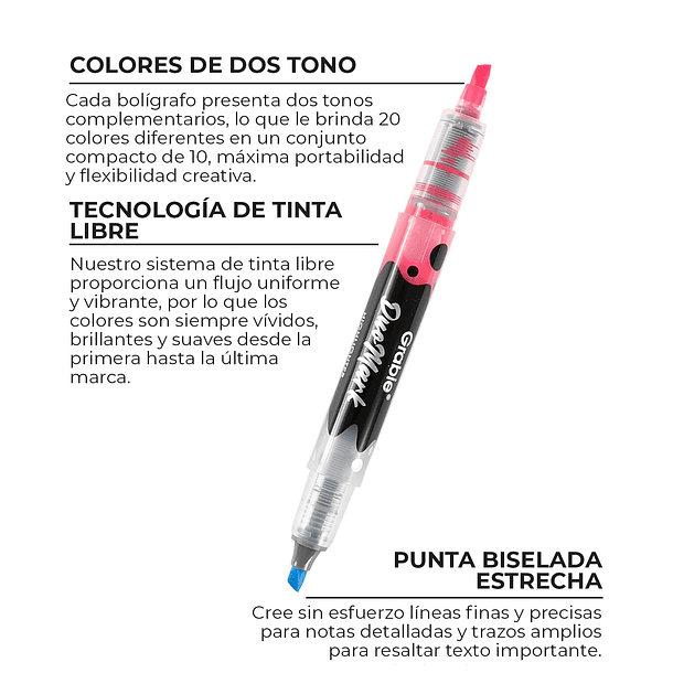 JUEGO DE 10 DESTACADORES DUOMARK (20 COLORES)  2