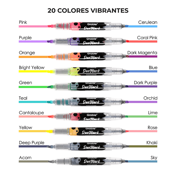 JUEGO DE 10 DESTACADORES DUOMARK (20 COLORES)  4