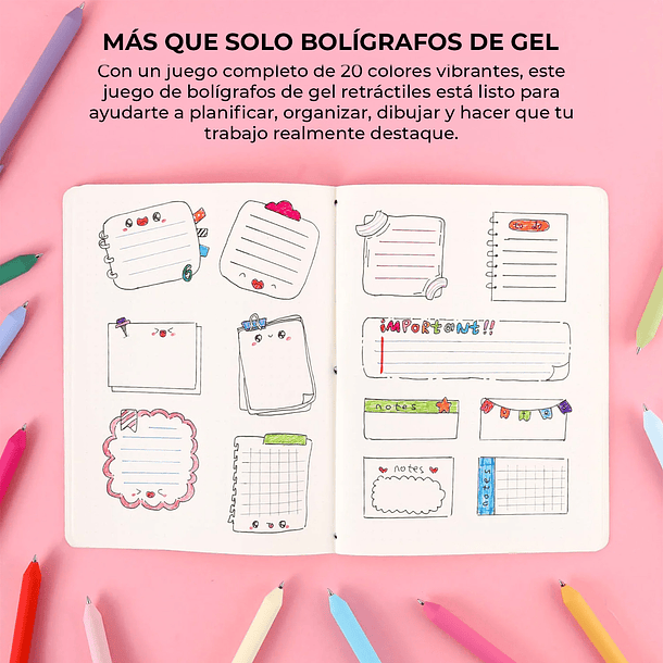 JUEGO DE 20 BOLÍGRAFOS DE GEL RETRÁCTILES DE COLORES  7