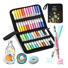 WAIMOKU 24 MARCADORES PINTURA ACRÍLICA FLUJO DIRECTO DOBLE PUNTA PINCEL Y BALA