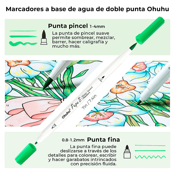 PUPE PAPER FRIENDLY 40 MARCADORES BASE DE AGUA + LIBRO PARA COLOREAR OHUHU 2
