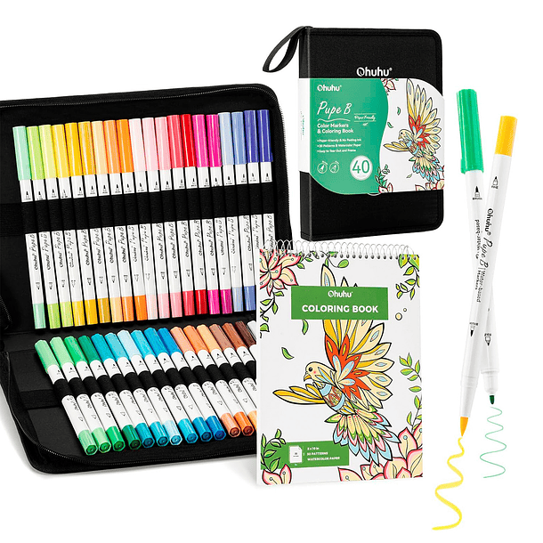PUPE PAPER FRIENDLY 40 MARCADORES BASE DE AGUA + LIBRO PARA COLOREAR OHUHU 1