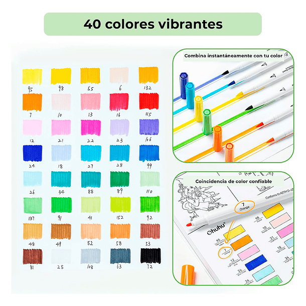 PUPE PAPER FRIENDLY 40 MARCADORES BASE DE AGUA + LIBRO PARA COLOREAR OHUHU 5