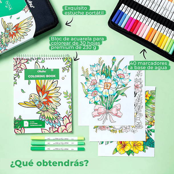 PUPE PAPER FRIENDLY 40 MARCADORES BASE DE AGUA + LIBRO PARA COLOREAR OHUHU 8