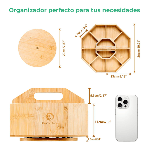 OHUHU ORGANIZADOR DE MARCADORES GIRATORIO DE BAMBÚ DE 360° 2