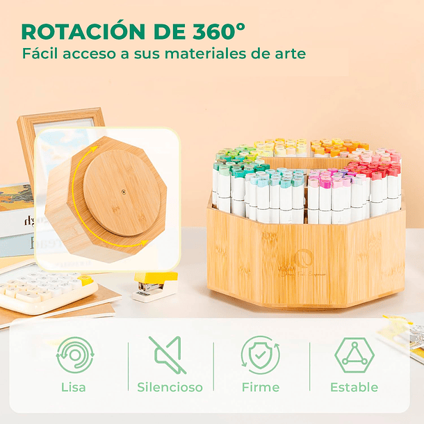 OHUHU ORGANIZADOR DE MARCADORES GIRATORIO DE BAMBÚ DE 360° 4