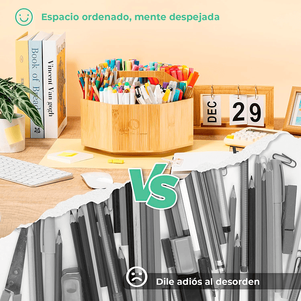 OHUHU ORGANIZADOR DE MARCADORES GIRATORIO DE BAMBÚ DE 360° 6