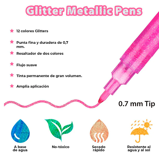 OHUHU MARCADORES GLITTER METÁLICOS CON PURPURINA 3