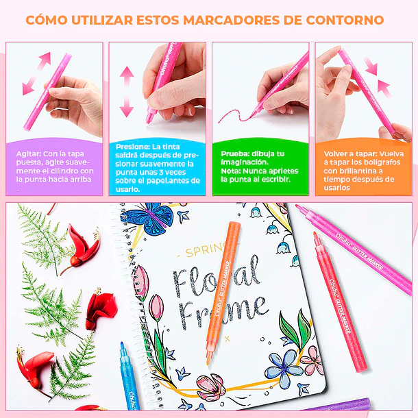 OHUHU MARCADORES GLITTER METÁLICOS CON PURPURINA 5