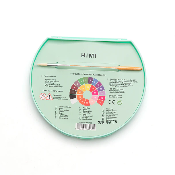 HIMI SET DE PINTURA SÓLIDA SEMI HUMEDAD 24 COLORES (ESTUCHE VERDE) 7