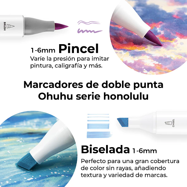 OHUHU 6 MARCADORES ALCOHOL TONOS PÚRPURA PINCEL & BISELADA 4
