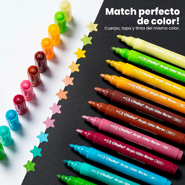 OHUHU 24 MARCADORES GLITTER METÁLICOS PURPURINA PUNTA 3,0MM 3