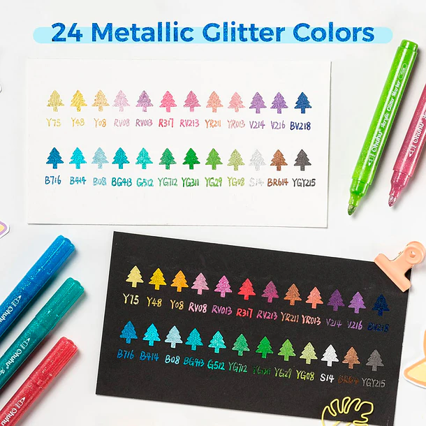OHUHU 24 MARCADORES GLITTER METÁLICOS PURPURINA PUNTA 3,0MM 8