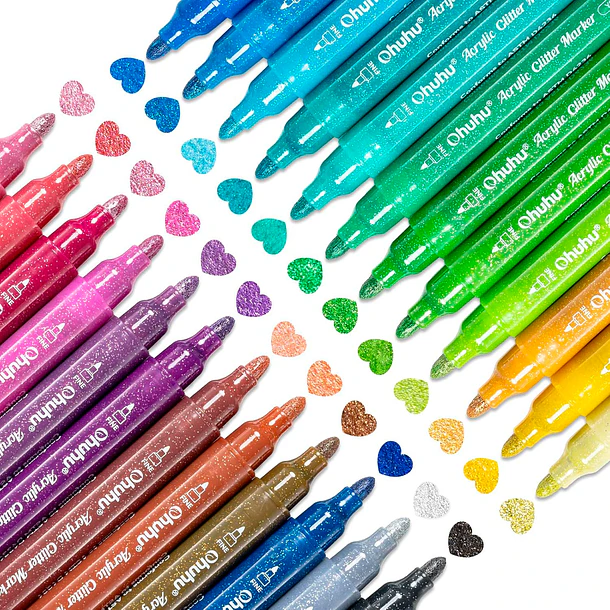 OHUHU 24 MARCADORES GLITTER METÁLICOS PURPURINA PUNTA 3,0MM 2