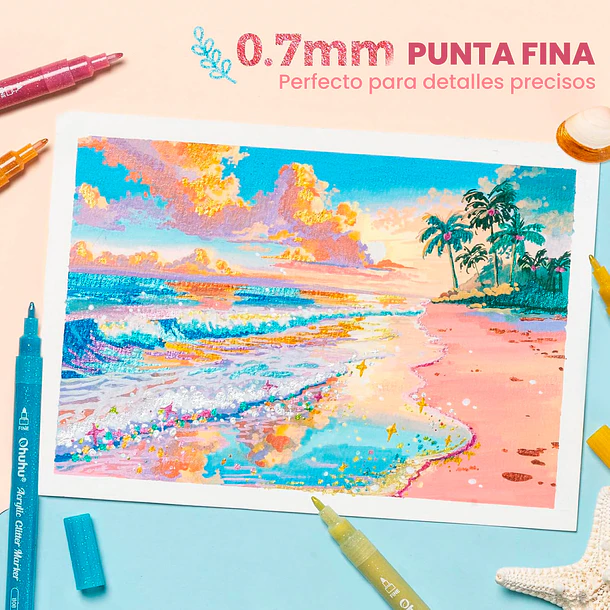 OHUHU 24 MARCADORES GLITTER METÁLICOS PURPURINA PUNTA 0,7MM 6