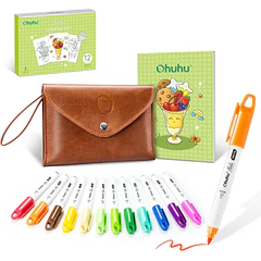 OHUHU SET DE VIAJE 12 MINI MARCADORES PINCEL + LIBRO + ESTUCHE