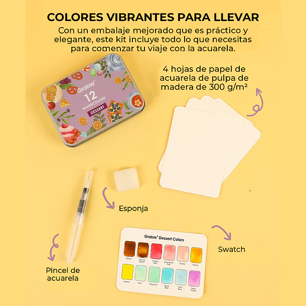 SET DE ACUARELA DE BOLSILLO DE 12 COLORES CON PINCEL COLORES REPOSTERIA 8