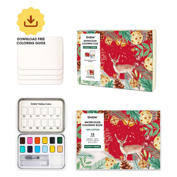 GRABIE CLUB BOX CAJA PARA COLOREAR CON ACUARELA DE TEMÁTICA NAVIDEÑA 