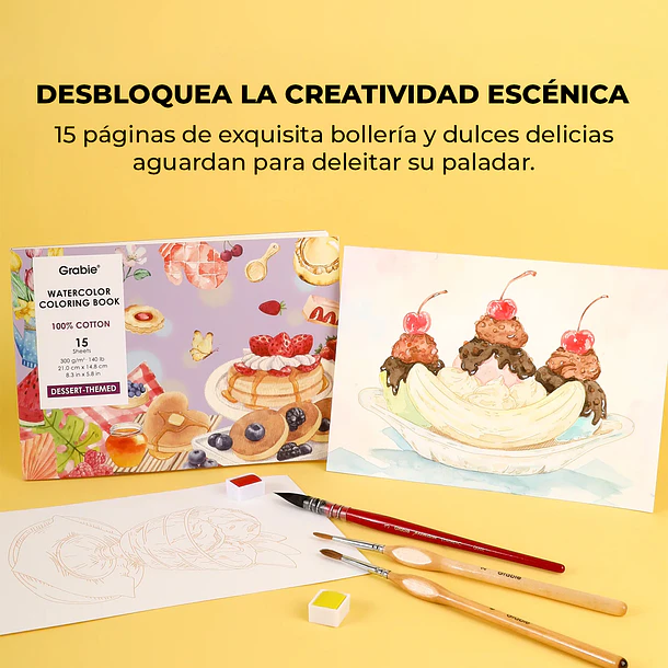 LIBRO PARA COLOREAR ACUARELA 100% ALGODON TEMÄTICA REPOSTERÍA (15 HOJAS 300 GSM)  7