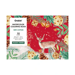 LIBRO PARA COLOREAR ACUARELA 100% ALGODON TEMÁTICA NAVIDEÑA(15 HOJAS 300 GSM) 