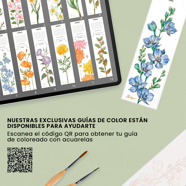 12 MARCAPÁGINAS PARA COLOREAR 100% ALGODÓN DE 300 G/M² – EDICIÓN FLORES 5