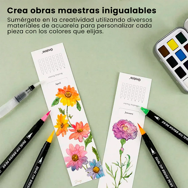 12 MARCAPÁGINAS PARA COLOREAR 100% ALGODÓN DE 300 G/M² – EDICIÓN FLORES 8