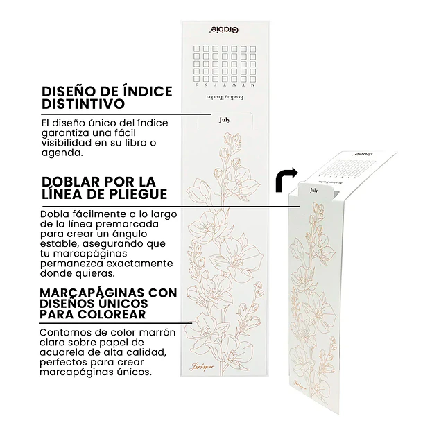 12 MARCAPÁGINAS PARA COLOREAR 100% ALGODÓN DE 300 G/M² – EDICIÓN FLORES 3