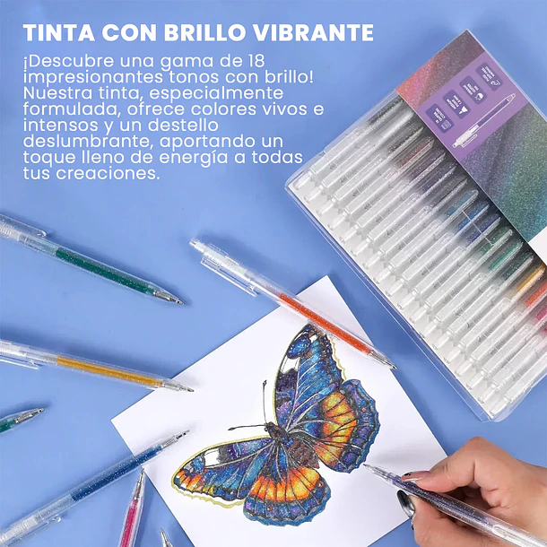 SET DE 18 LÁPICES RETRÁCTILES GEL GLITTER 2