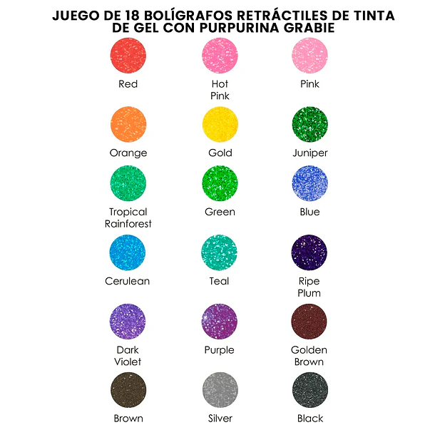 SET DE 18 LÁPICES RETRÁCTILES GEL GLITTER 8