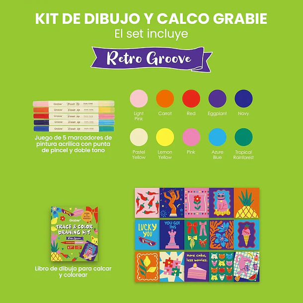 KIT DE DIBUJO PARA CALCAR Y COLOREAR - RETRO GROOVE (PRINCIPIANTES) 2