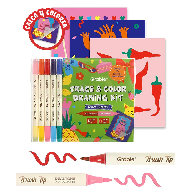 KIT DE DIBUJO PARA CALCAR Y COLOREAR - RETRO GROOVE (PRINCIPIANTES) 1