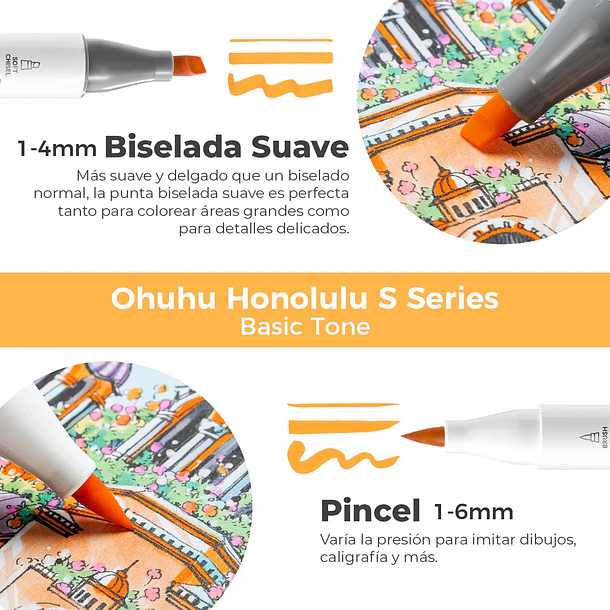 OHUHU 48 MARCADORES ALCOHOL HONOLULU S PINCEL & BISELADA SUAVE 6