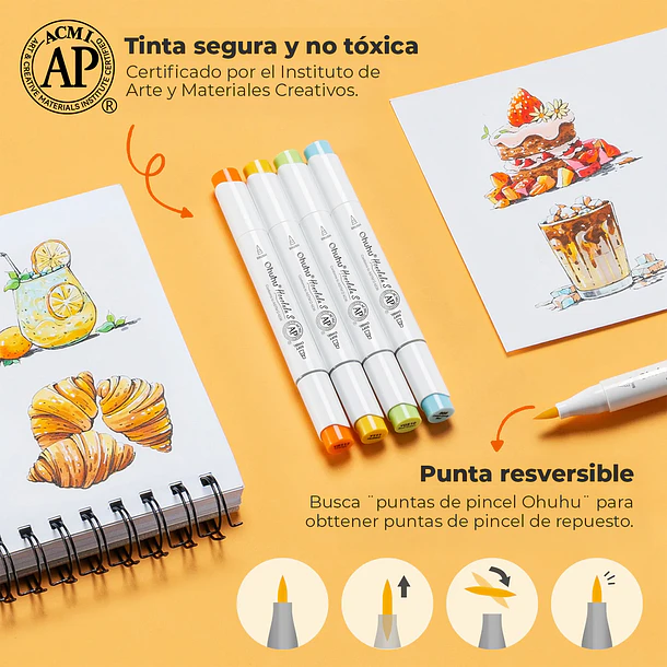 OHUHU 48 MARCADORES ALCOHOL HONOLULU S PINCEL & BISELADA SUAVE 7