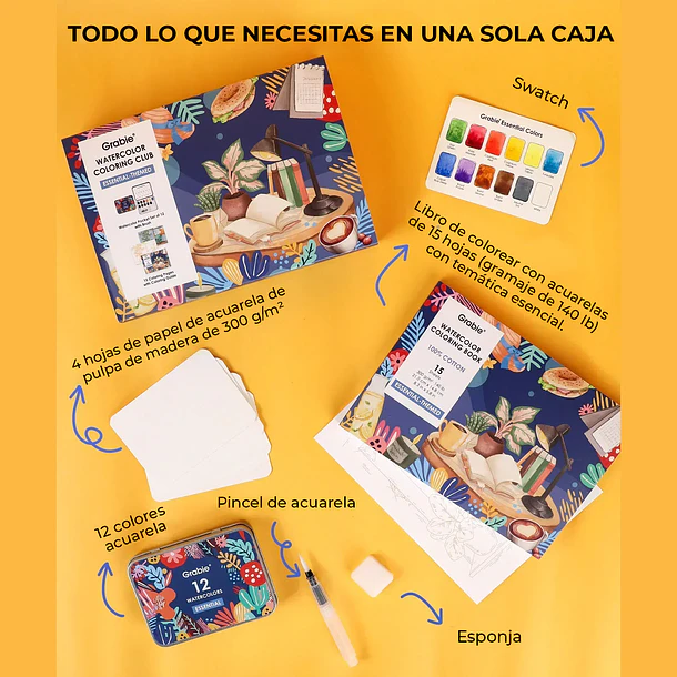 GRABIE CLUB BOX CAJA PARA COLOREAR CON ACUARELA DE COLORES ESCENCIALES  4