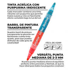 Set de 8 Marcadores Acrílicos de Doble Tono con Glitter Iridiscente (16 colores)