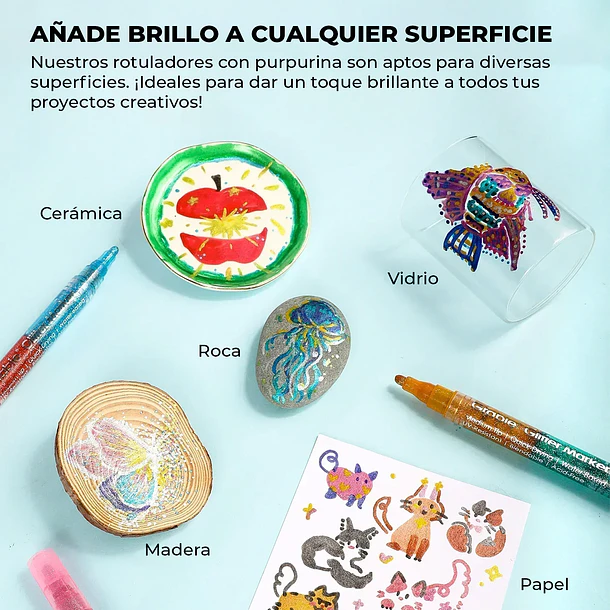 Set de 8 Marcadores Acrílicos de Doble Tono con Glitter Iridiscente (16 colores) 4