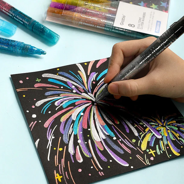 Set de 8 Marcadores Acrílicos de Doble Tono con Glitter Iridiscente (16 colores) 6