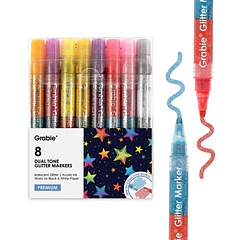 Set de 8 Marcadores Acrílicos de Doble Tono con Glitter Iridiscente (16 colores)