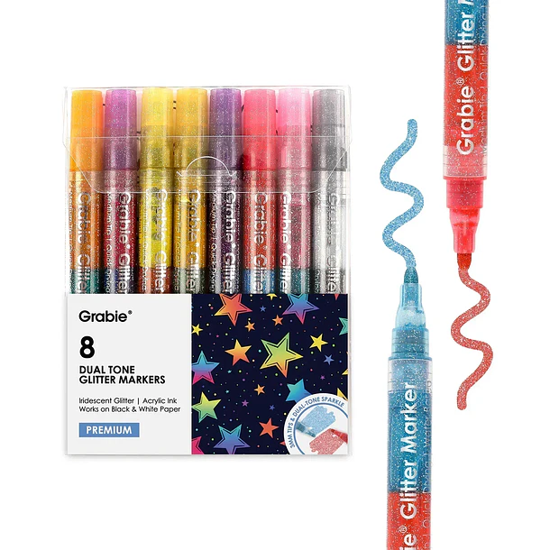 Set de 8 Marcadores Acrílicos de Doble Tono con Glitter Iridiscente (16 colores) 1