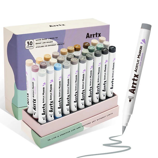 ARRTX MARCADORES ACRÍLICOS DE 30 COLORES GRISES (PUNTA PINCEL) 3