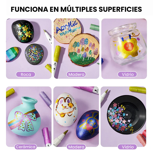 ARRTX MARCADORES ACRÍLICOS DE 30 COLORES METALICOS (PUNTA PINCEL) 5