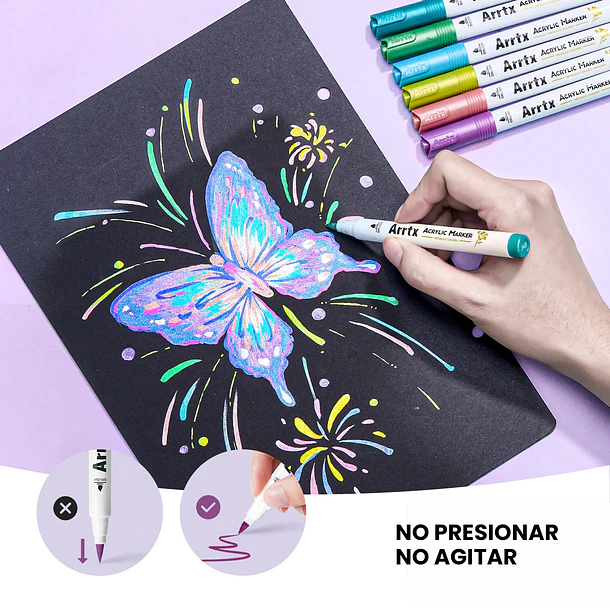 ARRTX MARCADORES ACRÍLICOS DE 30 COLORES METALICOS (PUNTA PINCEL) 7
