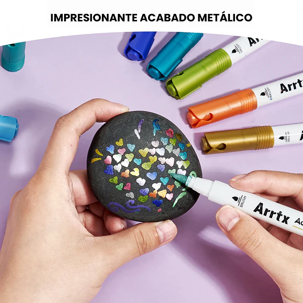 ARRTX MARCADORES ACRÍLICOS DE 30 COLORES METALICOS (PUNTA PINCEL) 8