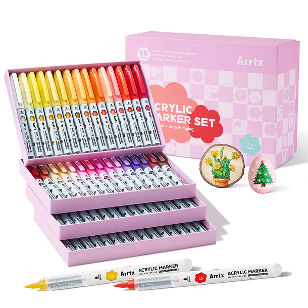 ARRTX MARCADORES ACRÍLICOS DE 60 COLORES (PUNTA PINCEL) 2