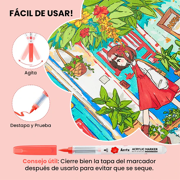 ARRTX MARCADORES ACRÍLICOS DE 60 COLORES (PUNTA PINCEL) 9
